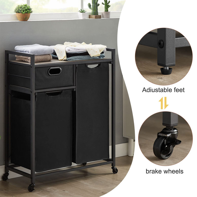 17 Stories Double Laundry Hamper with Top Shelf and Storage Drawer, 2